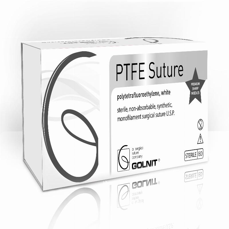 PTFE (політетрафторетилен) шовний матеріал USP(EP): 5/0 (1,0), Голка: Зворотньо-ріжуча 16мм, 3/8 кола, Одно-голкова, Нитка: 45см